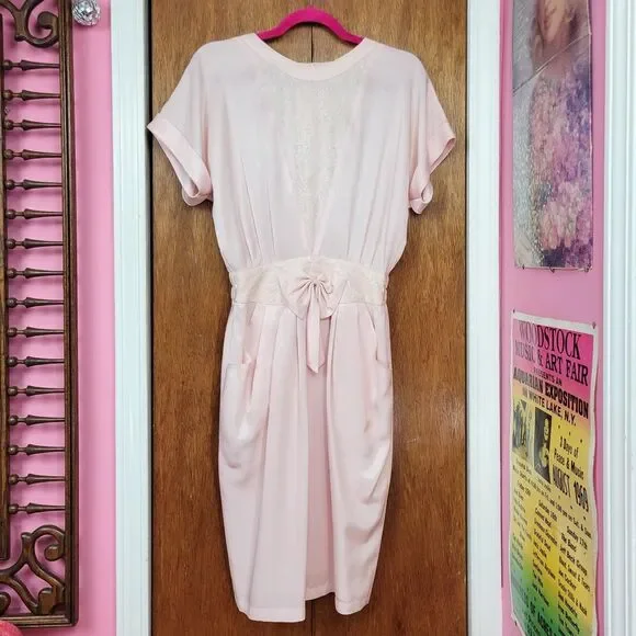 Vintage 80s Baby Pink Midi Dress - Picture 4 of 7